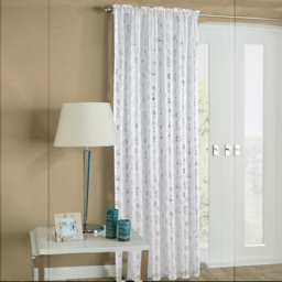 Velosso Geneva White Foil Flower Voile Panel Curtain 150 x 137cm - Size: w 150 x D 137cm - Wilko