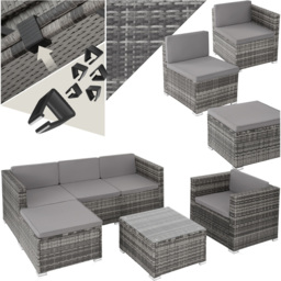 tectake Lignano 5 Seater Grey Rattan Garden Lounge Set - Wilko - thumbnail 3