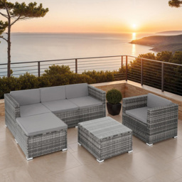 tectake Lignano 5 Seater Grey Rattan Garden Lounge Set - Wilko - thumbnail 1
