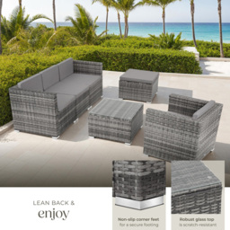 tectake Lignano 5 Seater Grey Rattan Garden Lounge Set - Wilko - thumbnail 5