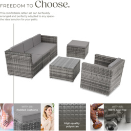 tectake Lignano 5 Seater Grey Rattan Garden Lounge Set - Wilko - thumbnail 4