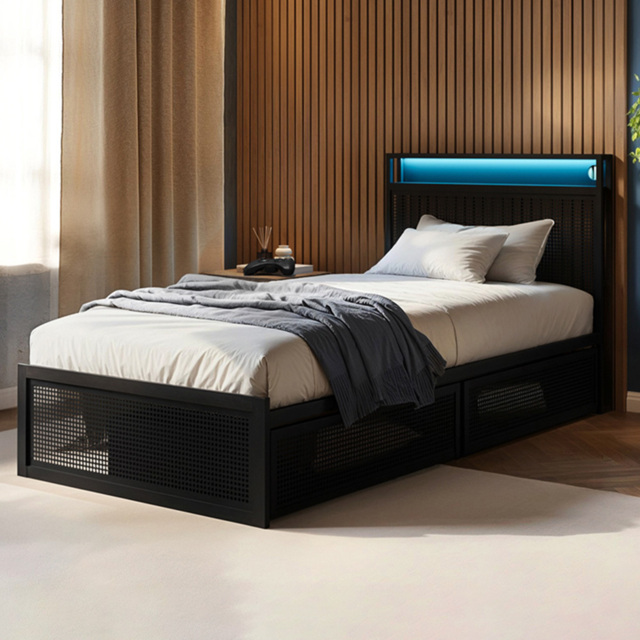 Flair Callan Single Black Metal Bed Frame with Storage and LED - Wilko - image 1
