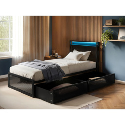 Flair Callan Single Black Metal Bed Frame with Storage and LED - Wilko - thumbnail 6