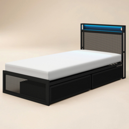 Flair Callan Single Black Metal Bed Frame with Storage and LED - Wilko - thumbnail 3