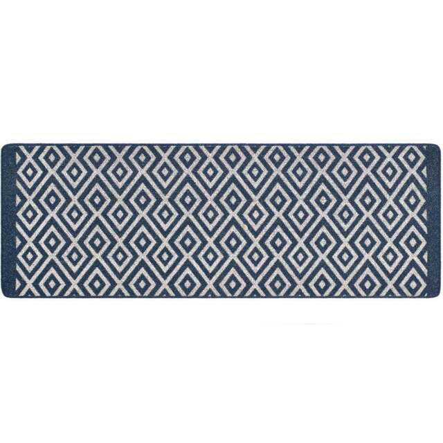 My Mat Navy Geometric Cosy Stain Resistant Runner 67 x 200cm - Size: 65 x 200 x 2cm - blue - Wilko - image 1