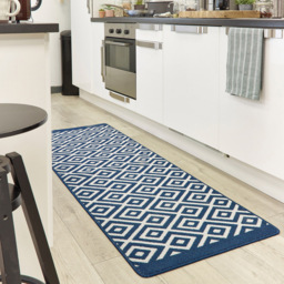 My Mat Navy Geometric Cosy Stain Resistant Runner 67 x 200cm - Size: 65 x 200 x 2cm - blue - Wilko - thumbnail 3