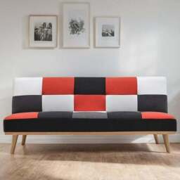H&O Direct 3 Seater Red and Multicolour Checkered Sofa Bed - Wilko