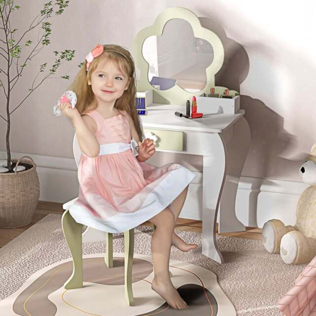 Tommy Toys White Flower Kids Vanity Table Set - Wilko - image 1