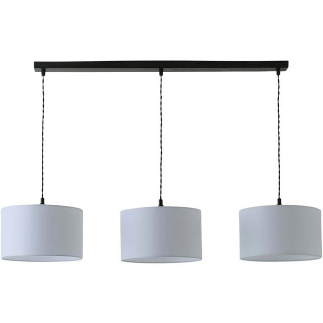 ValueLights Reni White Drum Shade 3 Drop Bar Matte Black Diner LED Ceiling Light - Size: 123.5 x 98 x 25cm - Wilko - image 1