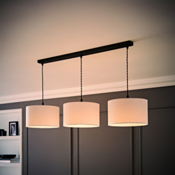 ValueLights Reni White Drum Shade 3 Drop Bar Matte Black Diner LED Ceiling Light - Size: 123.5 x 98 x 25cm - Wilko - thumbnail 7