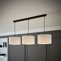 ValueLights Reni White Drum Shade 3 Drop Bar Matte Black Diner LED Ceiling Light - Size: 123.5 x 98 x 25cm - Wilko - thumbnail 3