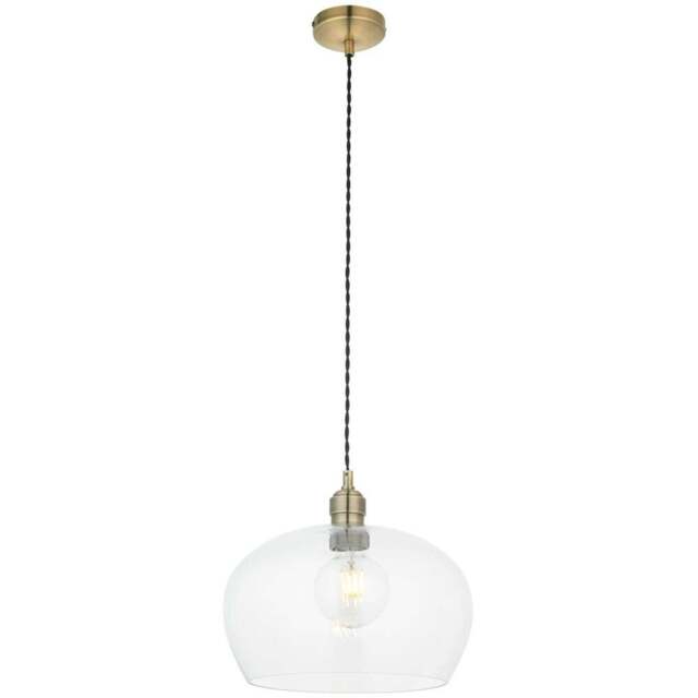 Merano Livorno Clear Glass Antique Brass Plate Round Pendant Ceiling Lamp - Size: 31 x 31 x 151cm - Brown - Wilko - image 1