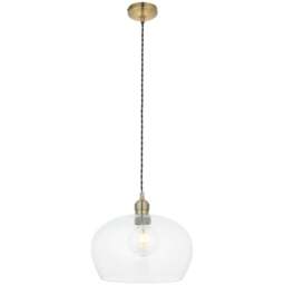 Merano Livorno Clear Glass Antique Brass Plate Round Pendant Ceiling Lamp - Size: 31 x 31 x 151cm - Brown - Wilko