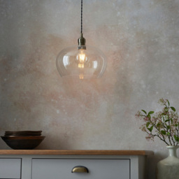 Merano Livorno Clear Glass Antique Brass Plate Round Pendant Ceiling Lamp - Size: 31 x 31 x 151cm - Brown - Wilko - thumbnail 7