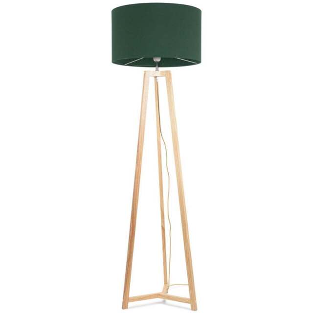 ValueLights Lottie Green Fabric Drum Shade Natural Wood Tripod LED Floor Lamp - Size: 148 x 45 x 45cm - Cream - Wilko - image 1