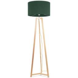 ValueLights Lottie Green Fabric Drum Shade Natural Wood Tripod LED Floor Lamp - Size: 148 x 45 x 45cm - Cream - Wilko