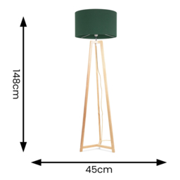 ValueLights Lottie Green Fabric Drum Shade Natural Wood Tripod LED Floor Lamp - Size: 148 x 45 x 45cm - Cream - Wilko - thumbnail 5