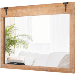 Costway Natural Wood Frame Farmhouse Wall Mirror 70 x 100cm - Cream - Wilko - thumbnail 4