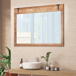 Costway Natural Wood Frame Farmhouse Wall Mirror 70 x 100cm - Cream - Wilko - thumbnail 6