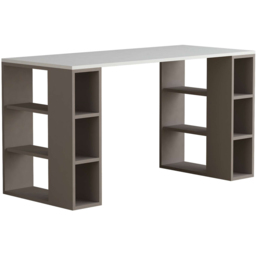 Decortie Colmar 6 Shelf Modern Desk with Bookshelf White and Mocha Grey - Multi - Wilko - thumbnail 3