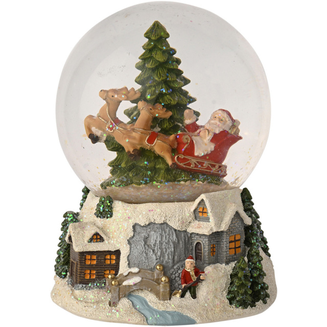 The Seasonal Gift Co Regal Tidings Santa Sleigh and Tree Snow Globe Christmas Decoration 16cm - Size: 16 x 13 x 13cm - Clear - The Seasonal Gift Co. - - image 1