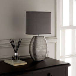 Kliving Waltham Satin Shade Brushed Silver Ceramic Table Lamp - Size: 45 x 26 x 26cm - Wilko - thumbnail 3