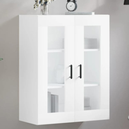 vidaXL 2 Glass Door White Wall Mounted Storage Cabinet - Size: 90 x 69.5 x 34cm - Wilko