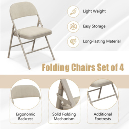 Costway Beige Foldable Padded Chair 4 Pack - Size: 46 x 50 x 77cm - Cream - Wilko - thumbnail 7