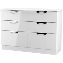 Crowndale Camden 6 Drawer White Gloss and White Wide Chest of Drawers Ready Assembled - White Gloss & White - Wilko - thumbnail 4