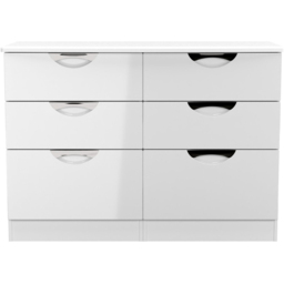 Crowndale Camden 6 Drawer White Gloss and White Wide Chest of Drawers Ready Assembled - White Gloss & White - Wilko - thumbnail 3