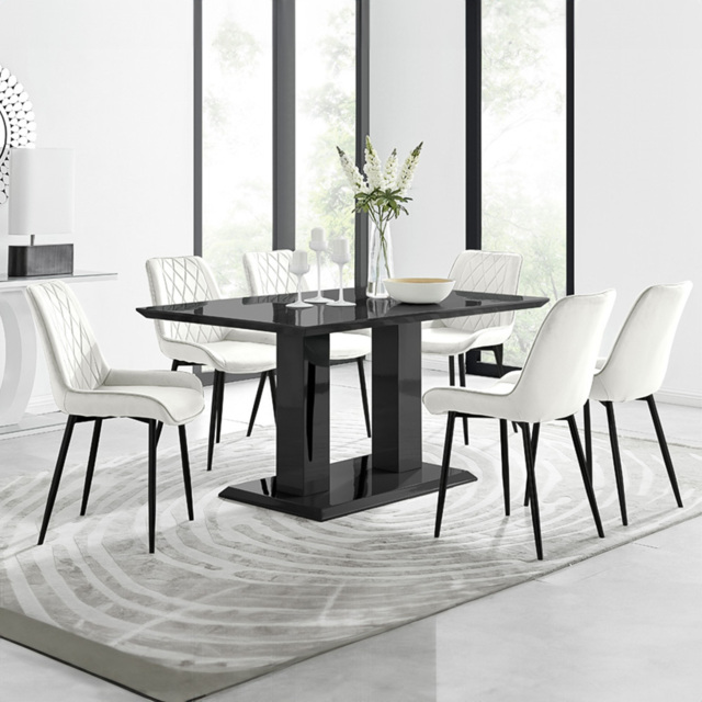 Furniturebox Molini Cesano 6 Seater Dining Set Black Gloss and Cream - Wilko - image 1