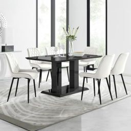 Furniturebox Molini Cesano 6 Seater Dining Set Black Gloss and Cream - Wilko - thumbnail 1