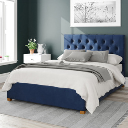 Aspire Olivier Small Double Navy Plush Velvet Ottoman Bed - Blue - Aspire Beds - Wilko