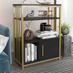 Decorotika Letos Single Door 3 Shelf Anthracite and Gold Bookshelf - Size: 80 x 60 x 29.6cm - Multi - Wilko