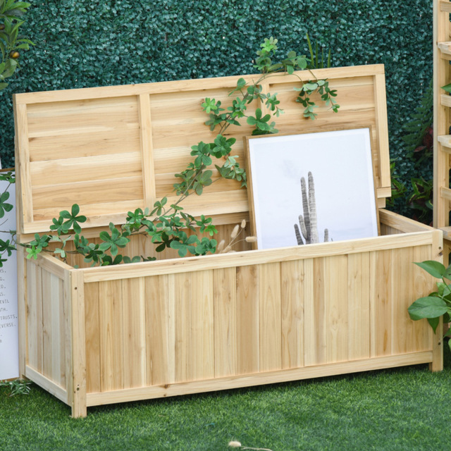 Outsunny 2 Seater Natural Wooden Storage Bench - Brown - Wilko - image 1