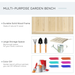 Outsunny 2 Seater Natural Wooden Storage Bench - Brown - Wilko - thumbnail 5