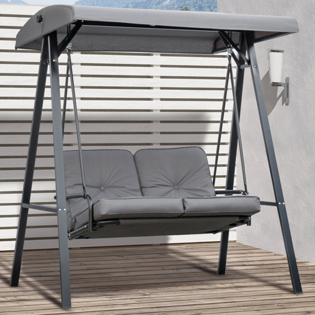 Outsunny 2 Seater Grey Swing Chair with Canopy - Size: 179 x 57 x 19cm - Wilko - image 1