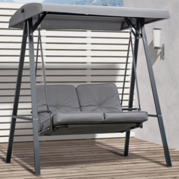 Outsunny 2 Seater Grey Swing Chair with Canopy - Size: 179 x 57 x 19cm - Wilko