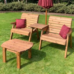 Charles Taylor Grand Straight Companion Seat with Coffee Table and Red Cushions - Size: 2 Seater - Wilko