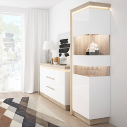 Florence Lyon Single Door Riviera Oak and White Display Cabinet with LED Lighting - Multi - Furniture to Go - Wilko - thumbnail 6