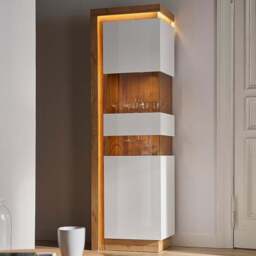Florence Lyon Single Door Riviera Oak and White Display Cabinet with LED Lighting - Multi - Furniture to Go - Wilko