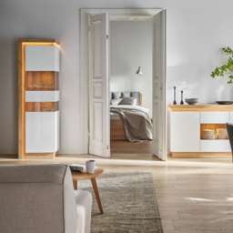 Florence Lyon Single Door Riviera Oak and White Display Cabinet with LED Lighting - Multi - Furniture to Go - Wilko - thumbnail 5
