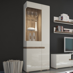 Florence Chelsea White Left Hand Tall Glazed Narrow Display Cabinet - Size: 42 x 64 x 194cm - Furniture to Go - Wilko
