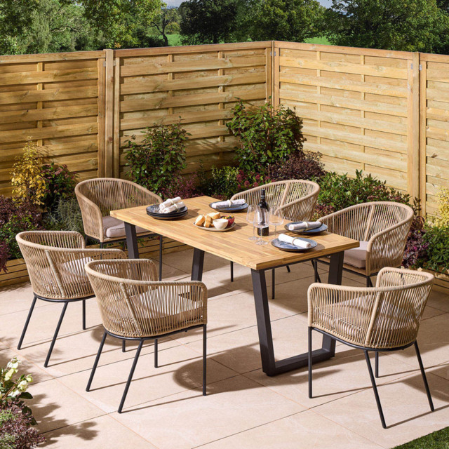 Rowlinson Oslo 6 Seater Natural Dining Table Set 160cm - Brown - Wilko - image 1