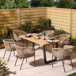 Rowlinson Oslo 6 Seater Natural Dining Table Set 160cm - Brown - Wilko
