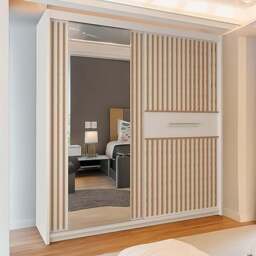 Sliding Wardrobes 4U 2 Sliding Door White Modern Oak Striped Mirrored Wardrobe 150cm - Size: 2 Door - Wilko