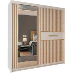 Sliding Wardrobes 4U 2 Sliding Door White Modern Oak Striped Mirrored Wardrobe 150cm - Size: 2 Door - Wilko - thumbnail 3