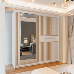 Sliding Wardrobes 4U 2 Sliding Door White Modern Oak Striped Mirrored Wardrobe 150cm - Size: 2 Door - Wilko - thumbnail 4