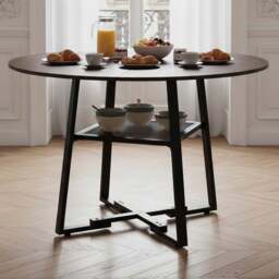 Living and Home 4 Seater Vintage Wood Effect Round Dining Table with Storage Shelf - Vintage + Black - Wilko - thumbnail 1