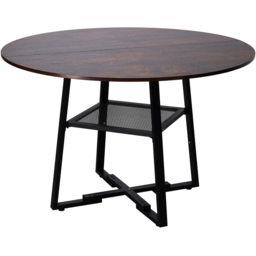 Living and Home 4 Seater Vintage Wood Effect Round Dining Table with Storage Shelf - Vintage + Black - Wilko - thumbnail 3